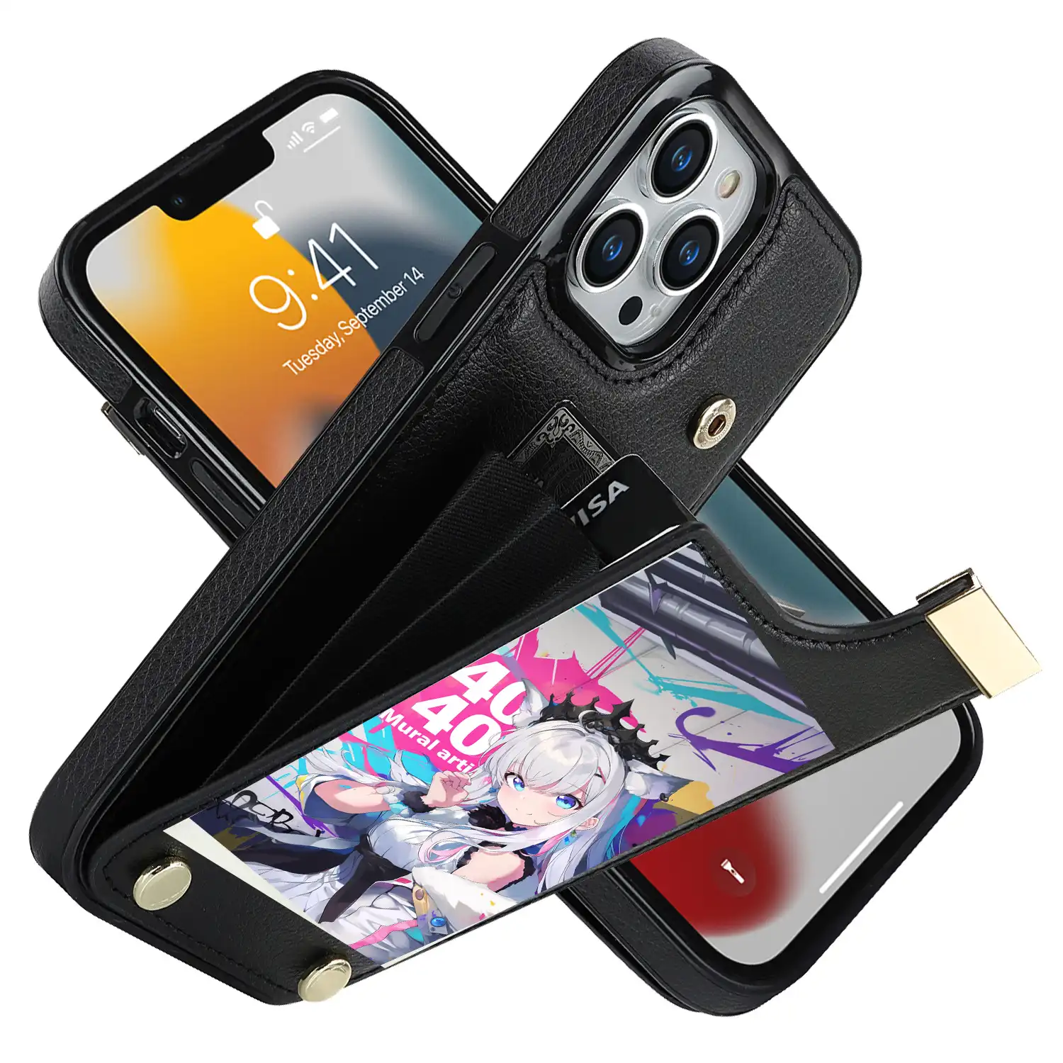 來圖客製化卡槽皮甲殼 color-5 | 創意PP熊|客製化手機殼專家 來圖客製化黑色卡槽皮質殼