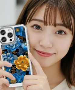 Alternative view of 夜牡丹・金藍綻放磁吸支架款 客製化訂製手機殼 E062