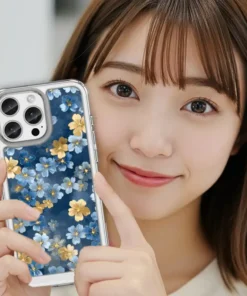 Alternative view of 浮光花語・藍金小花磁吸支架款 客製化訂製手機殼 E067