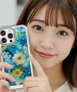 Alternative view of 晴光花庭・湛藍晨花磁吸支架款 客製化訂製手機殼 E071