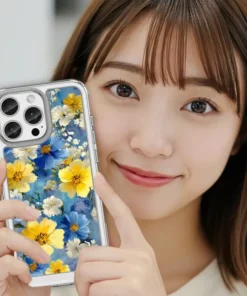 Alternative view of 日暖花笑・藍黃花影磁吸支架款 客製化訂製手機殼 E072