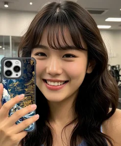 蒼金浮世 A042 和風海浪風格客製化手機殼｜四角防摔透明＋UV 高解析印刷