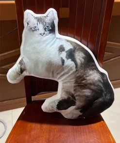 客製化貓咪造型抱枕展示，水晶超柔珍珠棉材質