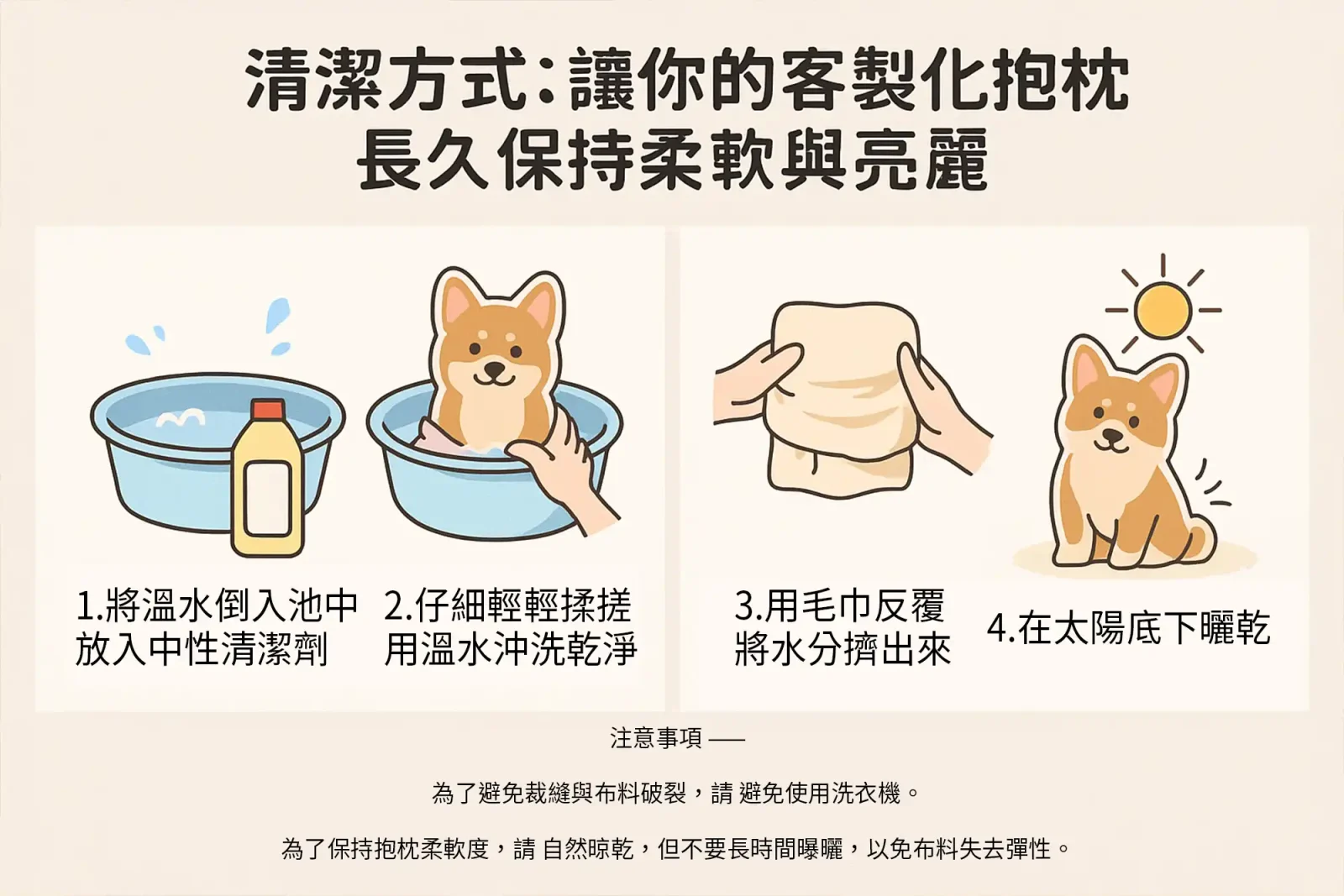 custom-pillow-cleaning-guide - PPbears 創意PP熊 高級客製化手機殼 千種手機型號手機殼 客製化抱枕清潔方式圖解,四步驟教學維持柔軟與亮麗