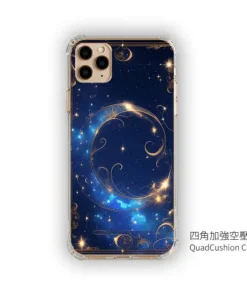 星河金月星空新月風格 彩甲防摔 客製化手機殼|午夜藍×金色流光+UV 高解析