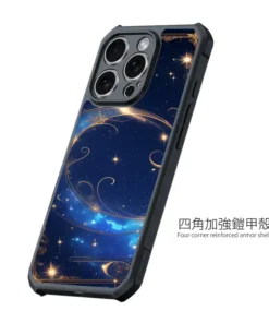 星河金月星空新月風格 彩甲防摔 客製化手機殼|午夜藍×金色流光+UV 高解析