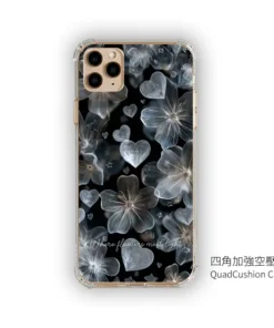 銀光花語 E073 銀色花朵 愛心 星芒 四角加強鎧甲 客製化手機殼｜金屬線條半透明質感