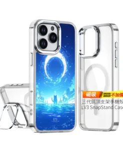 海境環月 L093 奇幻插畫風 客製化手機殼｜環月光環×海面城市×黑貓剪影｜四角防摔透明＋UV 高解析