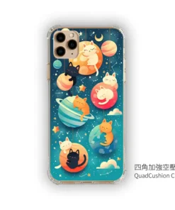 喵喵群星夜 C166 可愛插畫 透明防摔 客製化手機殼｜睡覺貓咪×行星×星座夜空