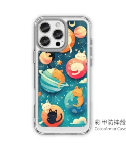 喵喵群星夜 C166 可愛插畫 透明防摔 客製化手機殼｜睡覺貓咪×行星×星座夜空