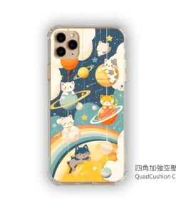 喵喵行星樂園 C164 可愛插畫 透明防摔 客製化手機殼｜貓咪×行星×彩虹×星空｜四角加強空壓殼 UV 高解析