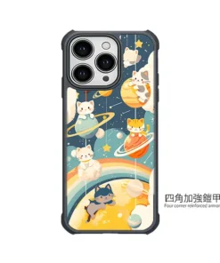 喵喵行星樂園 C164 可愛插畫 透明防摔 客製化手機殼｜貓咪×行星×彩虹×星空｜四角加強空壓殼 UV 高解析