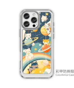 喵喵行星樂園 C164 可愛插畫 透明防摔 客製化手機殼｜貓咪×行星×彩虹×星空｜四角加強空壓殼 UV 高解析