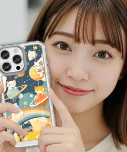 喵喵行星樂園 C164 可愛插畫 透明防摔 客製化手機殼｜貓咪×行星×彩虹×星空｜四角加強空壓殼 UV 高解析