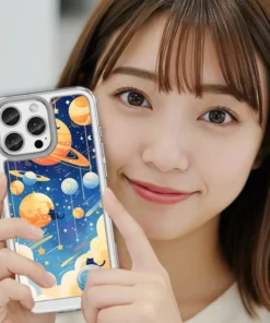 喵遊星海 C167 可愛插畫 四角加強鎧甲 客製化手機殼｜貓咪×行星×星空×雲海