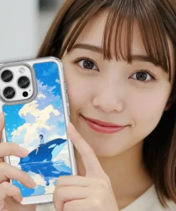 晴空馭鯨 L091 療癒插畫風 客製化手機殼｜少女與虎鯨、雲海倒影｜四角防摔透明＋UV 高解析