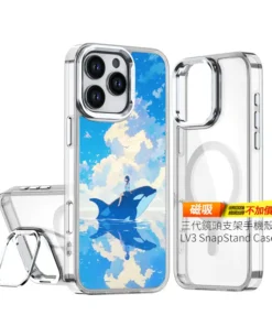晴空馭鯨 L091 療癒插畫風 客製化手機殼｜少女與虎鯨、雲海倒影｜四角防摔透明＋UV 高解析