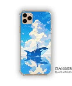 晴空馭鯨 L091 療癒插畫風 客製化手機殼|少女與虎鯨、雲海倒影|四角防摔透明+UV 高解析