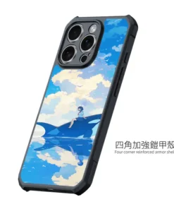 晴空馭鯨 L091 療癒插畫風 客製化手機殼|少女與虎鯨、雲海倒影|四角防摔透明+UV 高解析