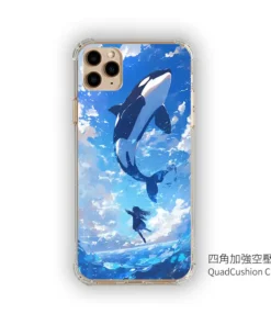 天穹躍鯨 L096 奇幻插畫 彩甲防摔 客製化手機殼｜虎鯨躍起×少女×藍白雲海｜UV 高解析
