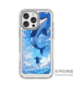 天穹躍鯨 L096 奇幻插畫 彩甲防摔 客製化手機殼｜虎鯨躍起×少女×藍白雲海｜UV 高解析