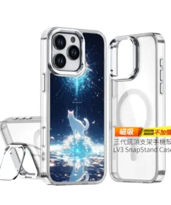 月冠白狐 L094 奇幻插畫風 彩甲防摔 客製化手機殼｜白狐×星環光柱×海面倒影｜UV 高解析