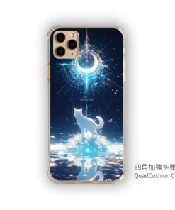 月冠白狐 L094 奇幻插畫風 彩甲防摔 客製化手機殼｜白狐×星環光柱×海面倒影｜UV 高解析