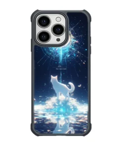 月冠白狐 L094 奇幻插畫風 彩甲防摔 客製化手機殼｜白狐×星環光柱×海面倒影｜UV 高解析