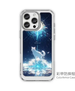 月冠白狐 L094 奇幻插畫風 彩甲防摔 客製化手機殼｜白狐×星環光柱×海面倒影｜UV 高解析