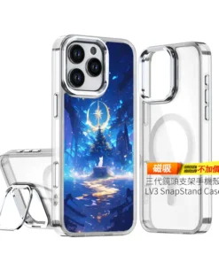 月華願樹 L092 奇幻插畫風 客製化手機殼｜白貓×月亮×願望之樹｜四角防摔透明＋UV 高解析
