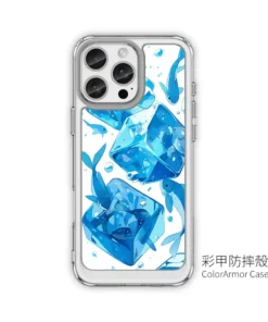 PPBears 客製化手機殼 - 冰海小冒險系列，藍色清涼冰晶與海洋幾何設計防摔殼