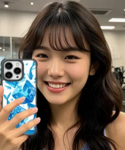PPBears 客製化手機殼 - 冰海小冒險系列，藍色清涼冰晶與海洋幾何設計防摔殼
