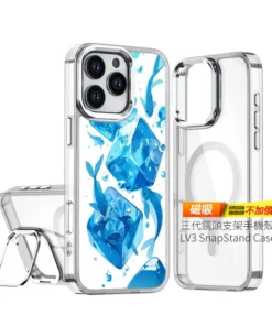 PPBears 客製化手機殼 - 冰海小冒險系列，藍色清涼冰晶與海洋幾何設計防摔殼