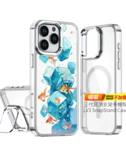 PPBears 客製化手機殼 - 冰海小冒險系列，藍色清涼冰晶與海洋幾何設計防摔殼