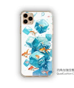 PPBears 客製化手機殼 - 冰海小冒險系列，藍色清涼冰晶與海洋幾何設計防摔殼