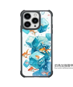 冰晶金魚樂園CUTE170|客製化手機殼手機殼推薦似顏繪手機保護殼千種型號支援 4 | 創意PP熊|客製化手機殼專家 PPBears 客製化手機殼 - 冰海小冒險系列,藍色清涼冰晶與海洋幾何設計防摔殼