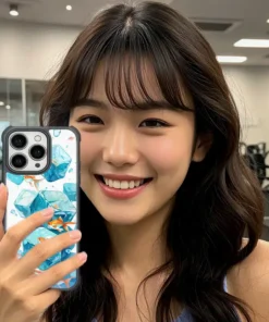 PPBears 客製化手機殼 - 冰海小冒險系列，藍色清涼冰晶與海洋幾何設計防摔殼