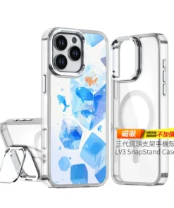 PPBears 客製化手機殼 - 冰海小冒險系列，藍色清涼冰晶與海洋幾何設計防摔殼