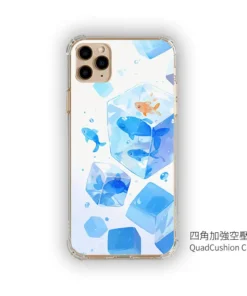 PPBears 客製化手機殼 - 冰海小冒險系列，藍色清涼冰晶與海洋幾何設計防摔殼