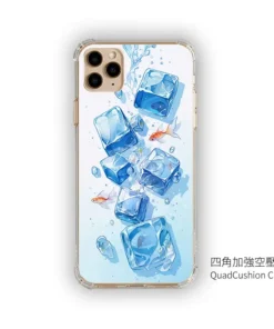 PPBears 客製化手機殼 - 冰海小冒險系列，藍色清涼冰晶與海洋幾何設計防摔殼