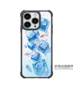 冰藍方塊瀑布CUTE172|客製化手機殼手機殼推薦似顏繪手機保護殼千種型號支援 4 | 創意PP熊|客製化手機殼專家 PPBears 客製化手機殼 - 冰海小冒險系列,藍色清涼冰晶與海洋幾何設計防摔殼