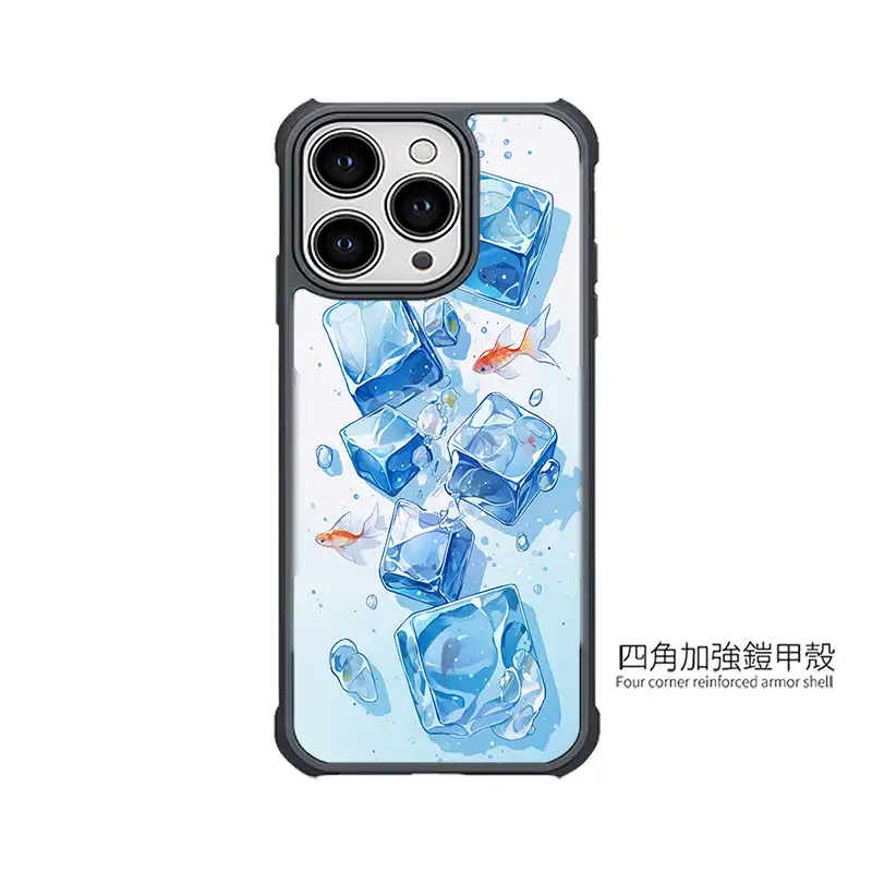 冰藍方塊瀑布CUTE172|客製化手機殼手機殼推薦似顏繪手機保護殼千種型號支援 4 | 創意PP熊|客製化手機殼專家 PPBears 客製化手機殼 - 冰海小冒險系列,藍色清涼冰晶與海洋幾何設計防摔殼