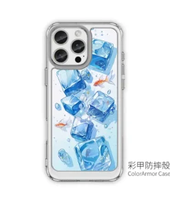 PPBears 客製化手機殼 - 冰海小冒險系列，藍色清涼冰晶與海洋幾何設計防摔殼