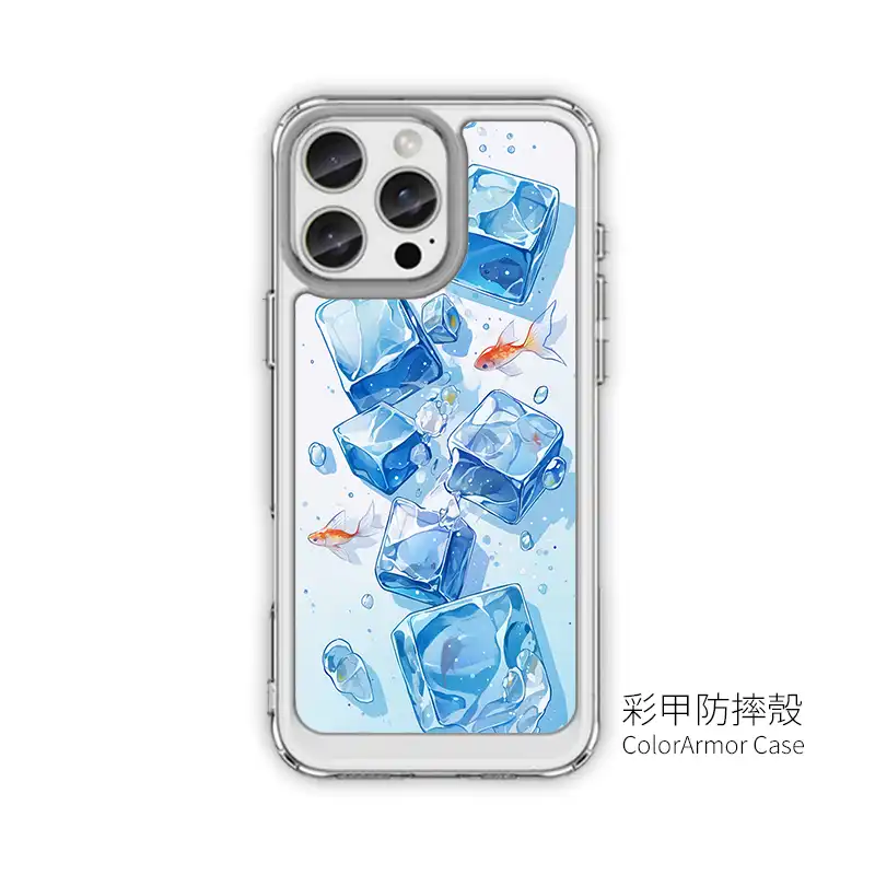 冰藍方塊瀑布CUTE172|客製化手機殼手機殼推薦似顏繪手機保護殼千種型號支援 5 | 創意PP熊|客製化手機殼專家 PPBears 客製化手機殼 - 冰海小冒險系列,藍色清涼冰晶與海洋幾何設計防摔殼