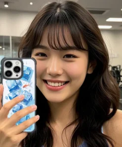 PPBears 客製化手機殼 - 冰海小冒險系列，藍色清涼冰晶與海洋幾何設計防摔殼