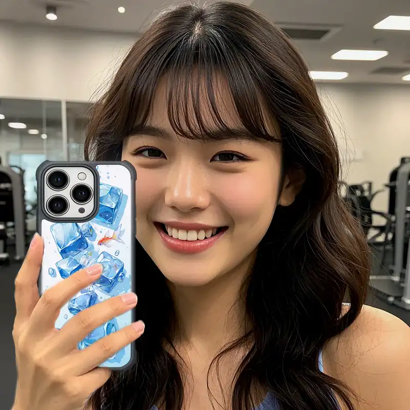 冰藍方塊瀑布CUTE172|客製化手機殼手機殼推薦似顏繪手機保護殼千種型號支援 6 | 創意PP熊|客製化手機殼專家 PPBears 客製化手機殼 - 冰海小冒險系列,藍色清涼冰晶與海洋幾何設計防摔殼