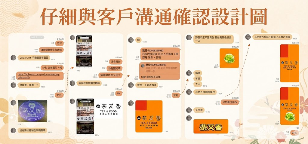 Communication Design Phone Case - 創意PP熊|客製化手機殼專家 PPbears 客製化手機殼設計流程:一對一真人客服與客戶詳細溝通、修改並確認設計圖的 LINE 對話紀錄截圖