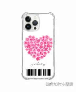iphone手機殼 透明防摔客製化手機殼示意圖，可更換底色或透明設計，支援名字文字客製與條碼元素，情感紀念風格手機殼推薦