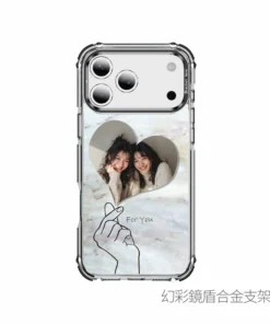 客製化 iPhone 手機殼, 比心愛心大理石紋設計示意圖，照片自由更換照片的透明防摔 iPhone 手機殼