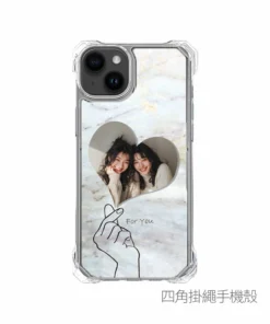 客製化 iPhone 手機殼, 比心愛心大理石紋設計示意圖，照片自由更換照片的透明防